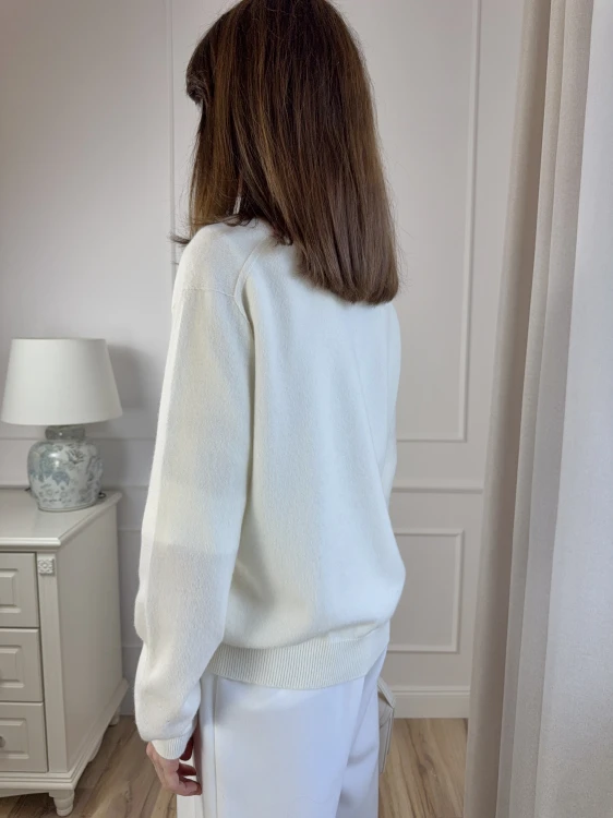 Sweter Liv śmietankowy 100% wełna merino, dekolt V-neck