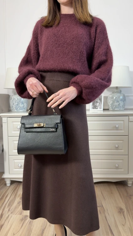 Sweter Mela burgundowy damski oversize z bufiastymi rękawami