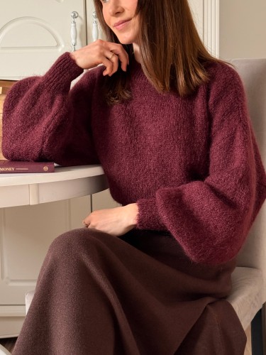 Sweter Mela burgundowy damski oversize z bufiastymi rękawami